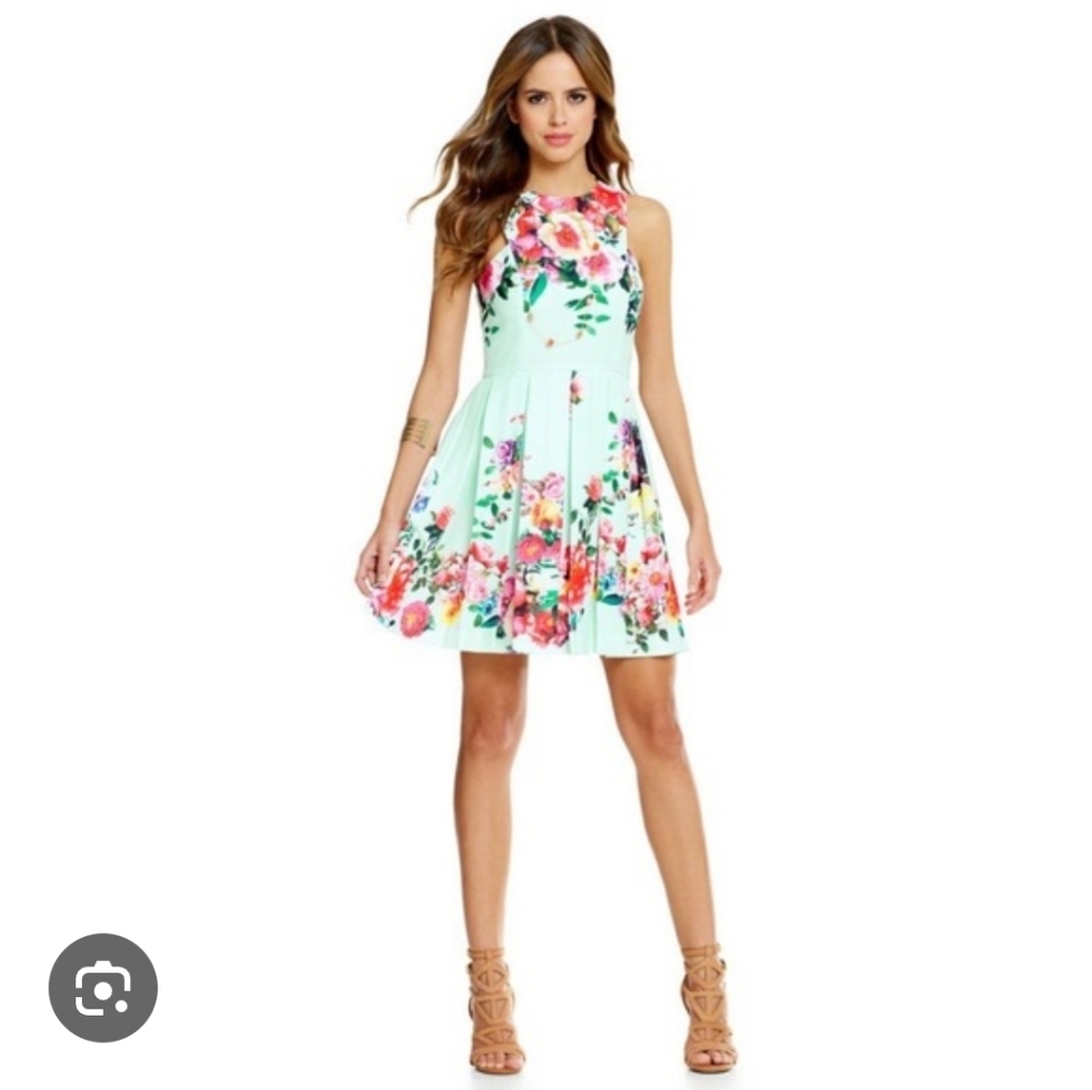 Gianni Bini Mint Floral Fit-and-Flare Dress